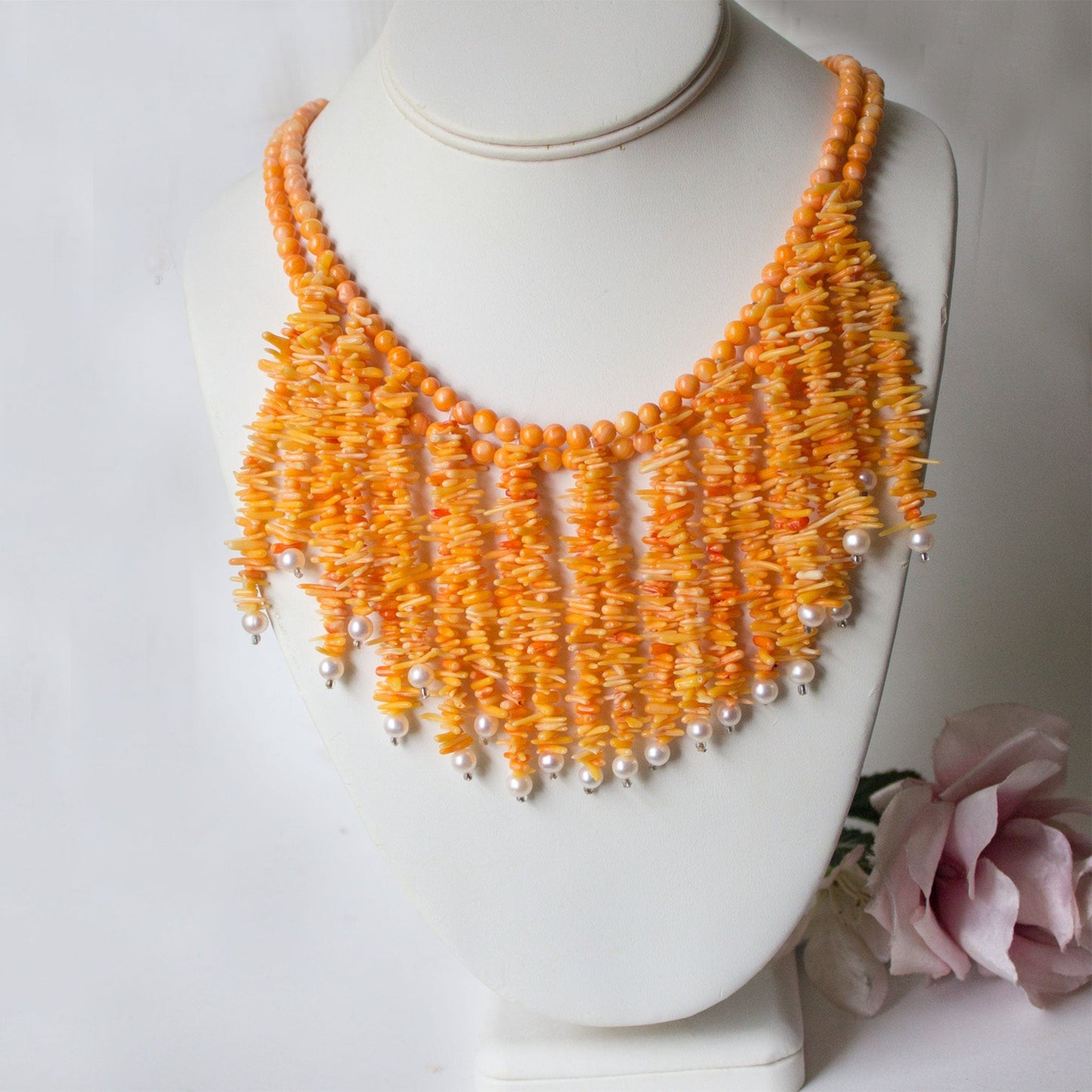 Orange Coral Pearl Necklace Necklaces