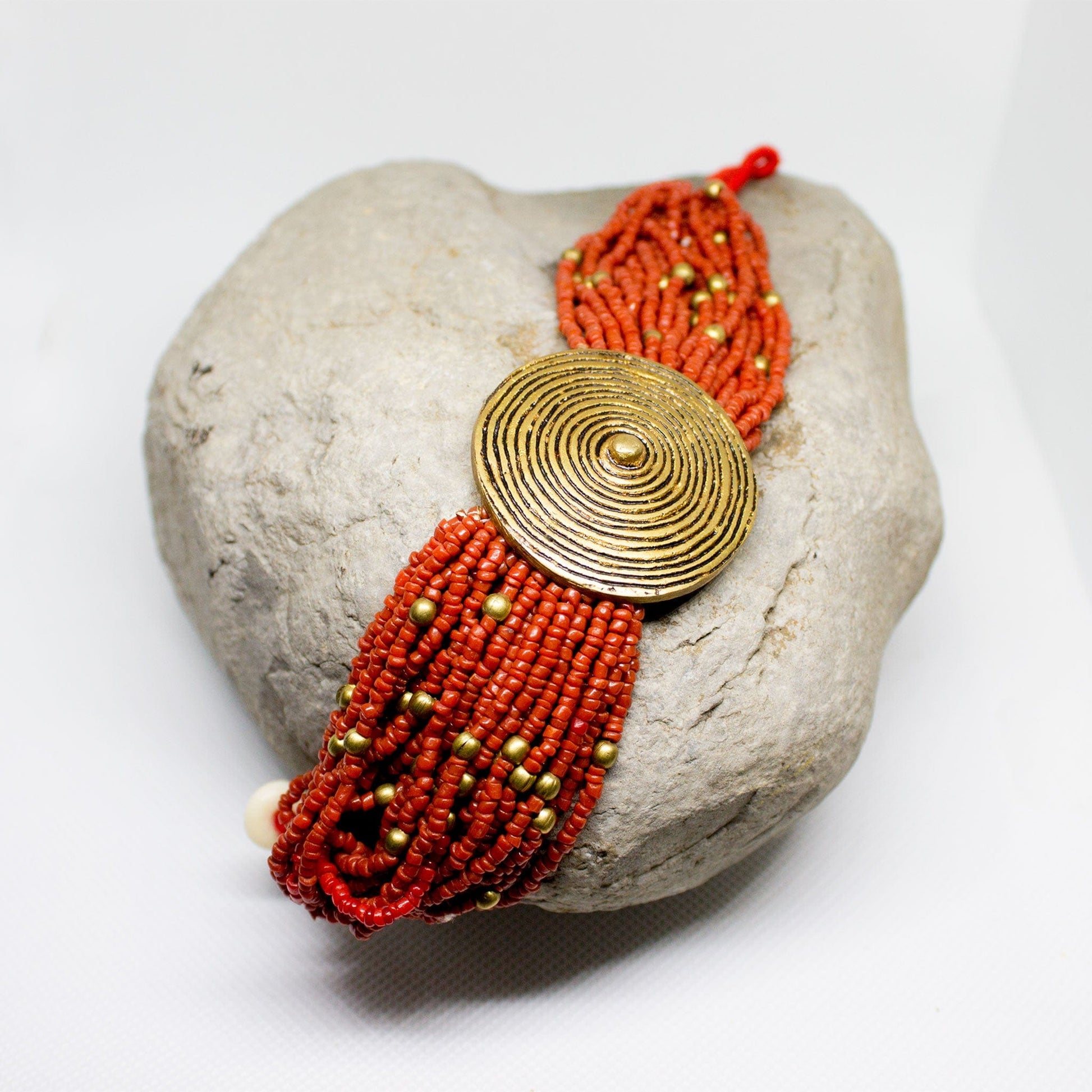 Red Vintage Coral Bead Wrist Wrap Bracelets