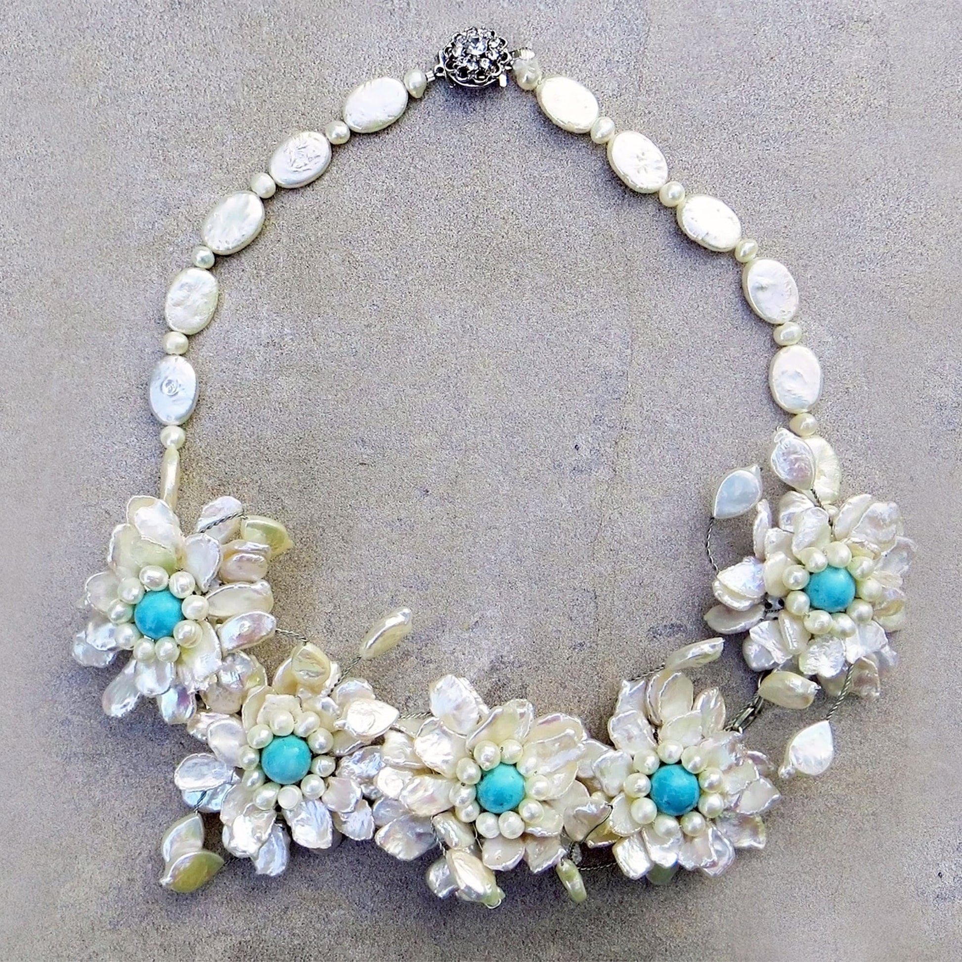 Blossom in Winter Pearl and Stone Necklace