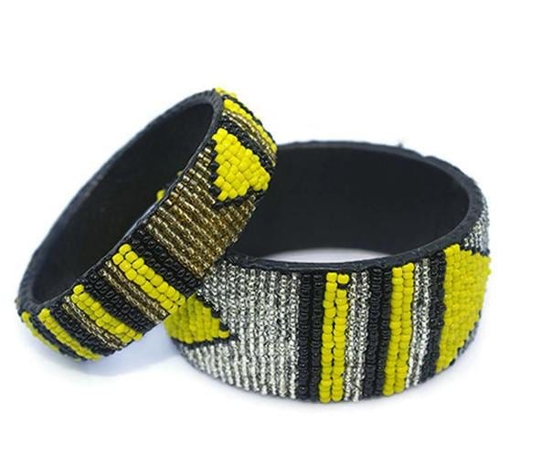 Leather Beaded Bracelet Cuff - Banglez Bazar