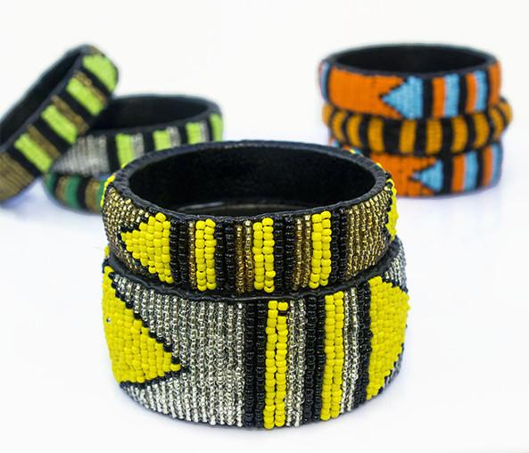 Leather Beaded Bracelet Cuff - Banglez Bazar