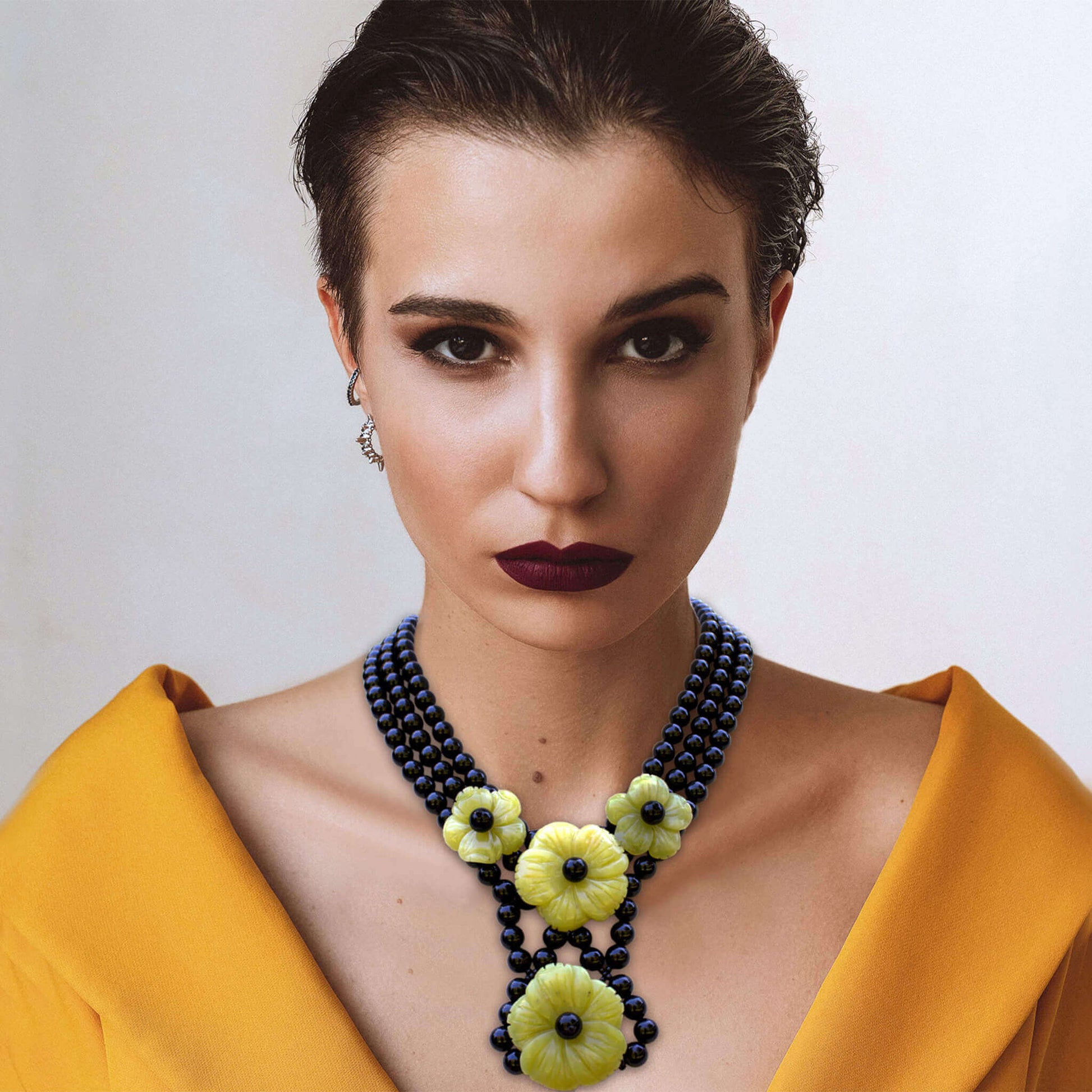 Onyx Flower Necklace Jewelry