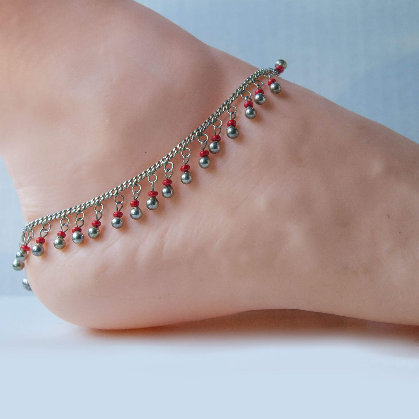 Silver Beaded Anklet