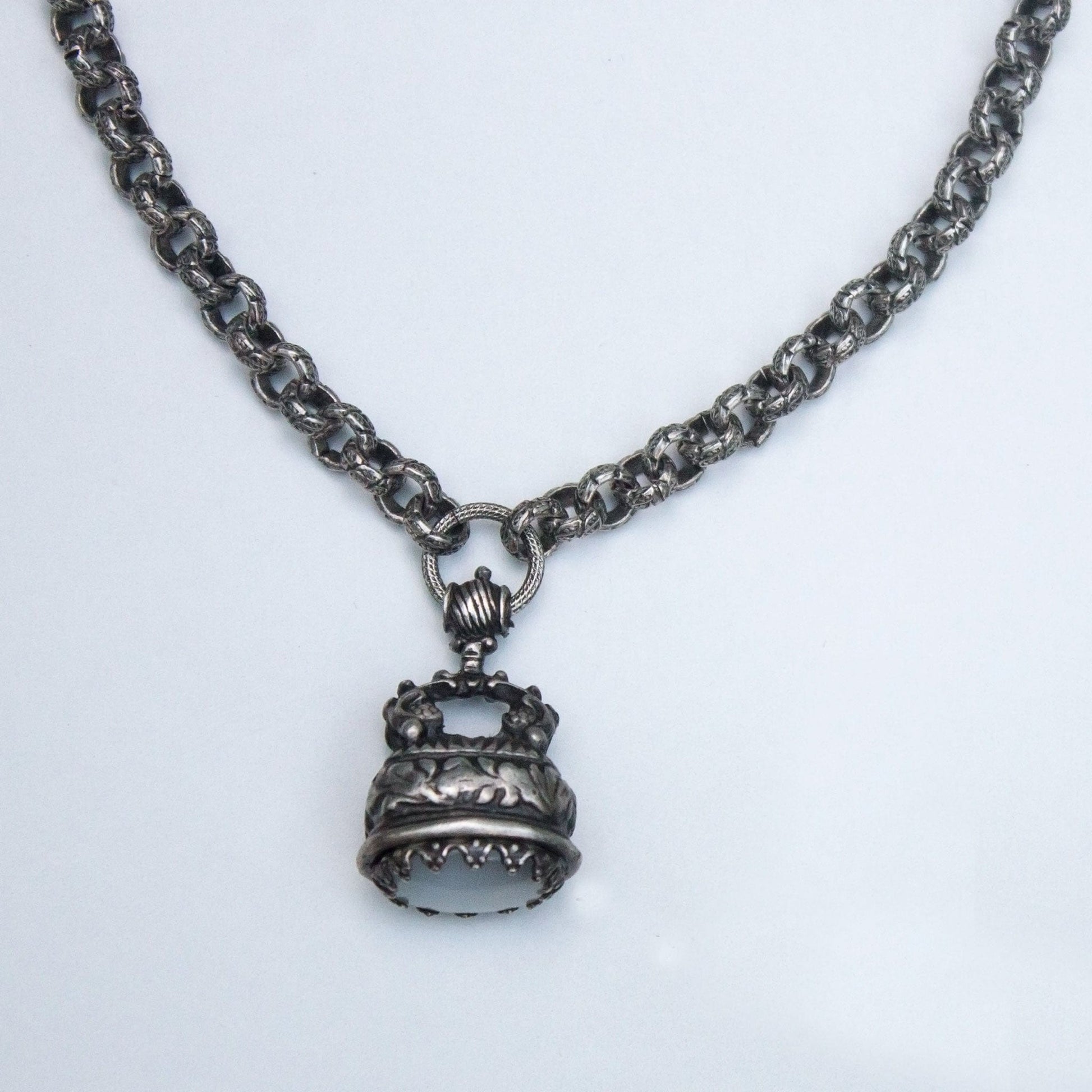 Silvertone Emblem Necklace Jewelry