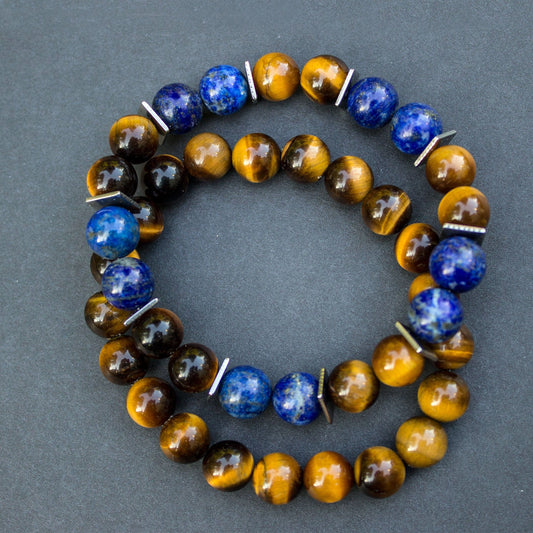 Tiger and Blue Lapis Lazuli Men's bracelets Jewelry